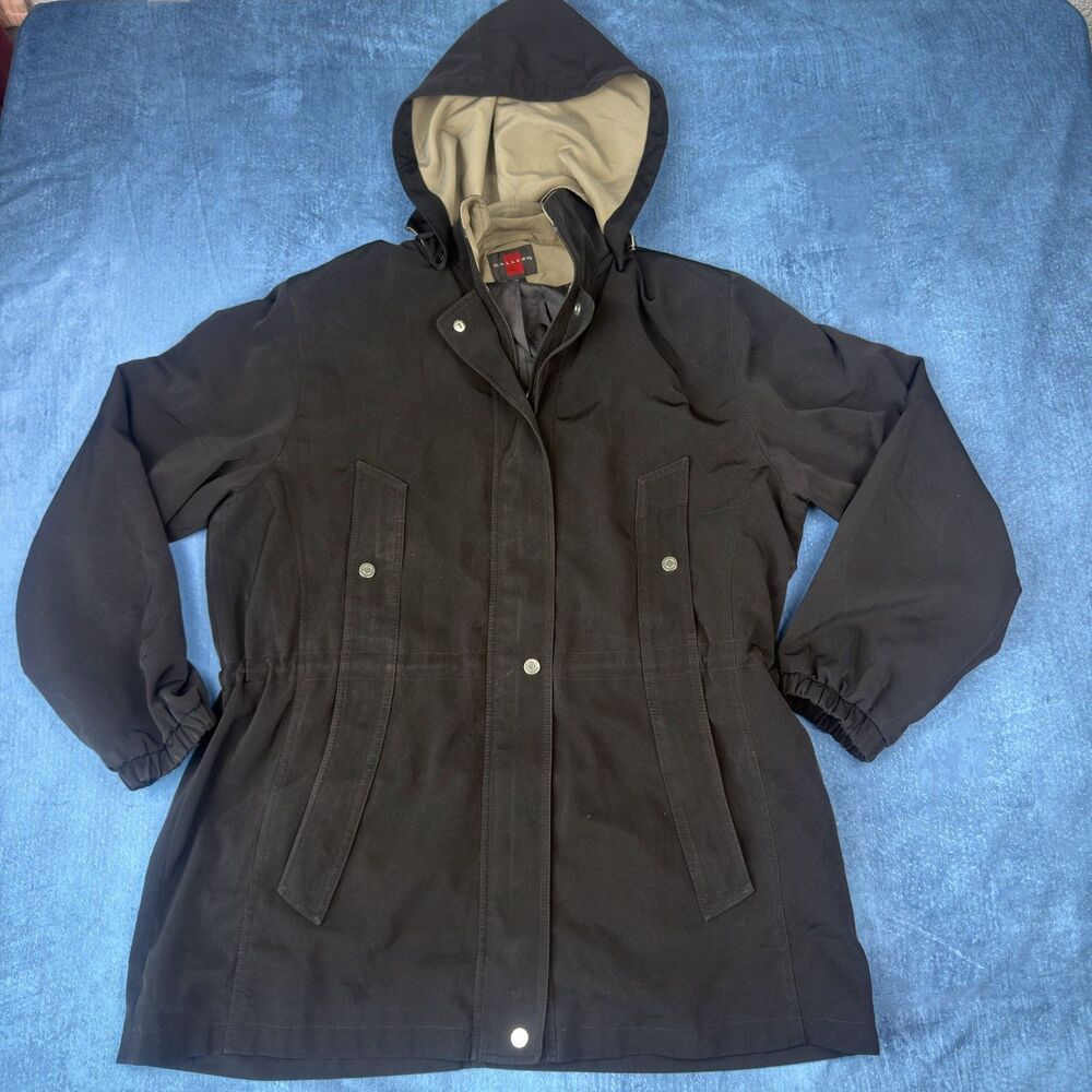 Gallery Hooded Jacket Mens XL Black Anorak Snap Zip